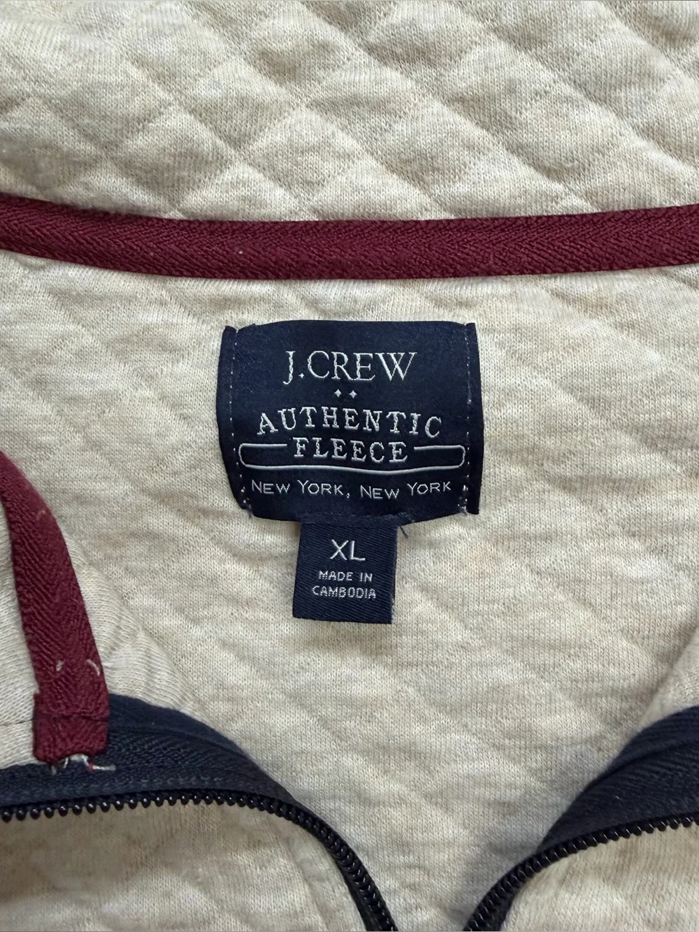 J.Crew Authentic Fleece Quilted Quarter Zip Pullover Sweater Oatmeal Heather XL